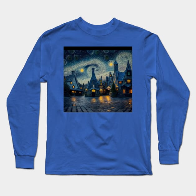 Starry Night Over Hogsmeade Village Long Sleeve T-Shirt by Grassroots Green